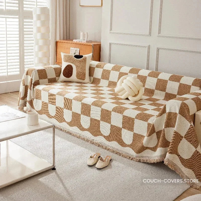 Checkered Couch Cover Khaki / 180*150cm