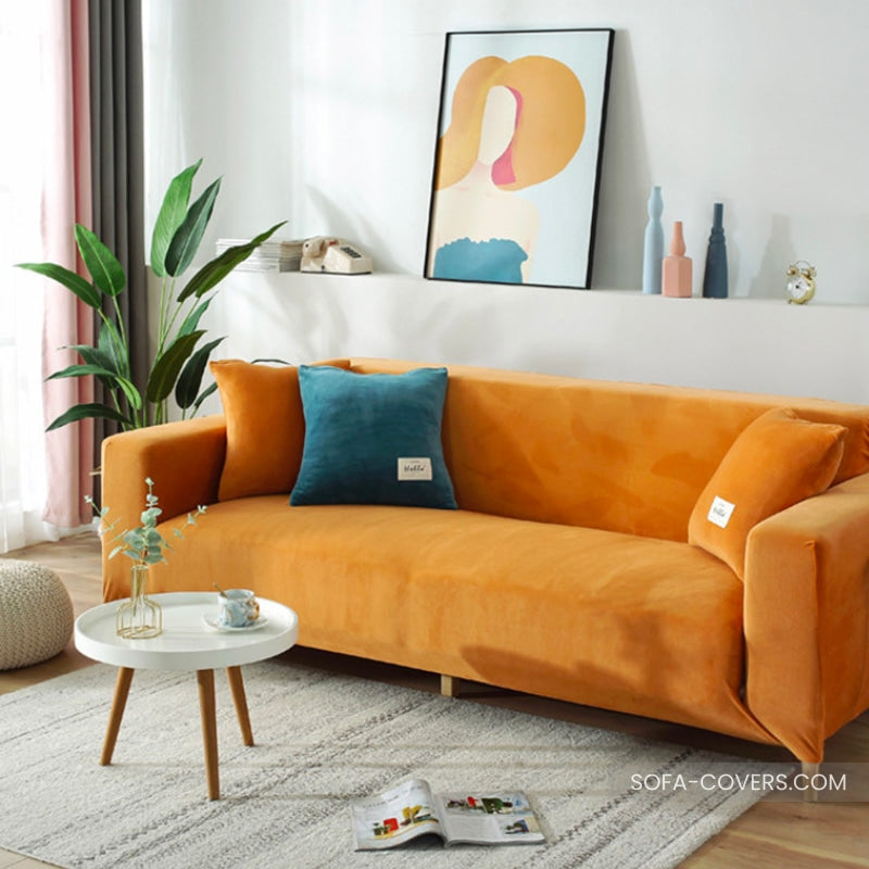 Burnt orange velvet couch cover
