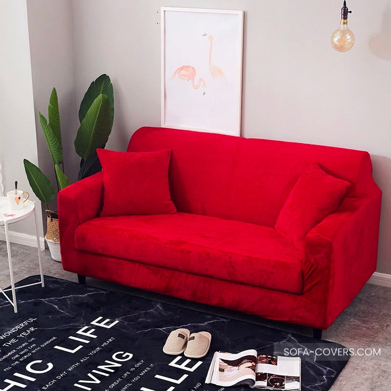 Red velvet couch cover